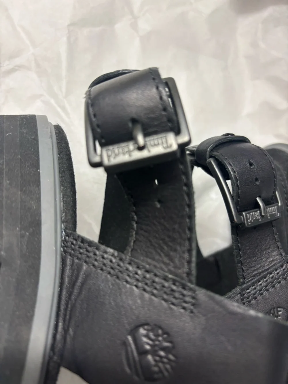 Timberland Black Studded Chunky Sandal Heels - Picture 5 of 8